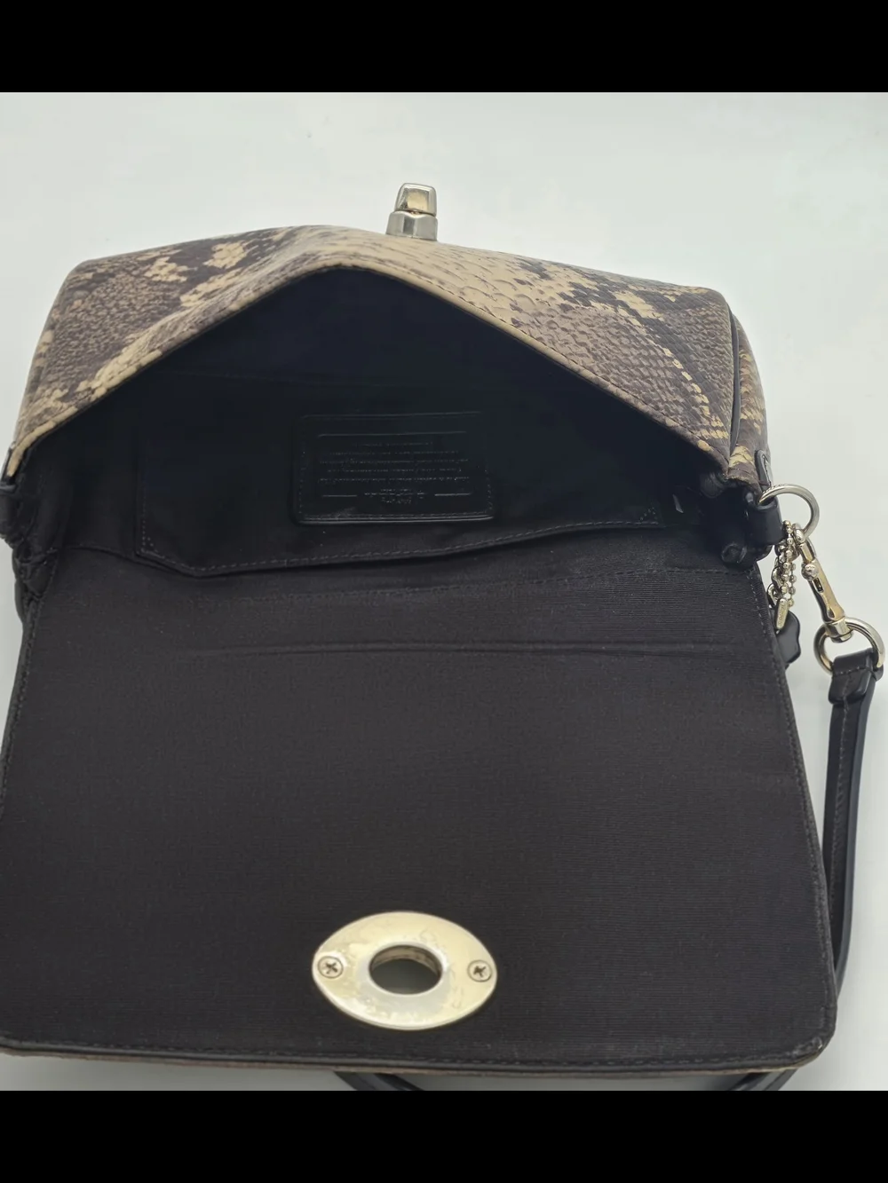 Snake-Embossed Shoulder Bag with Turn-Lock Closure